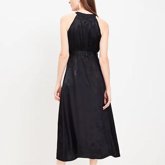 LOFT Jacquard Halter Midi Dress NWT sz16 Black - Picture 3 of 3